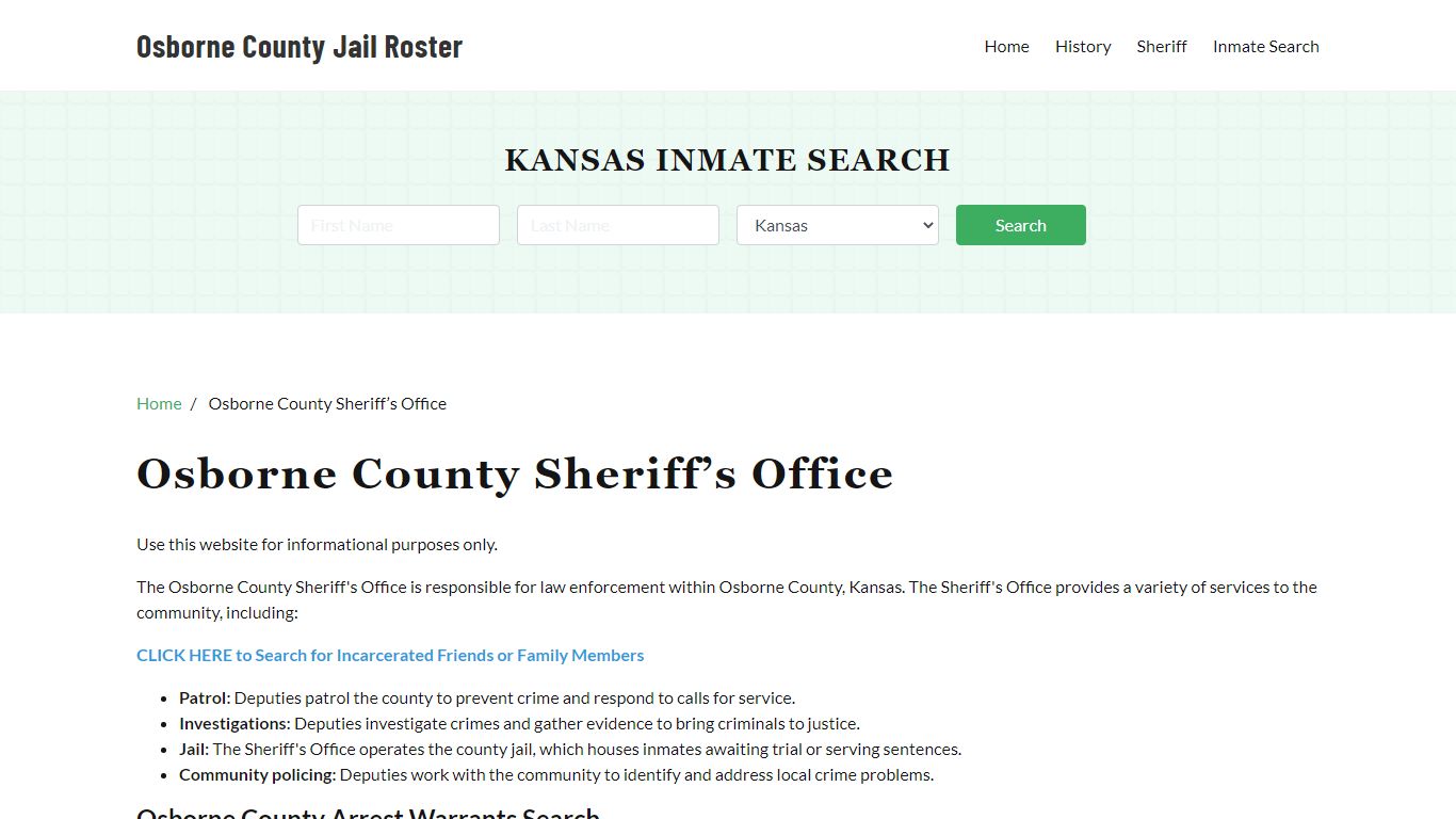 Osborne County Sheriff Office, KS, Arrest Warrants Search